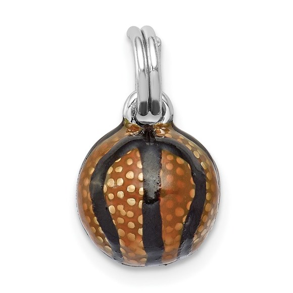 CLOSEOUT - 925 Sterling Silver Sports Rhodium-plated 3D Enamel Basketball Charm - Picture 2 of 5